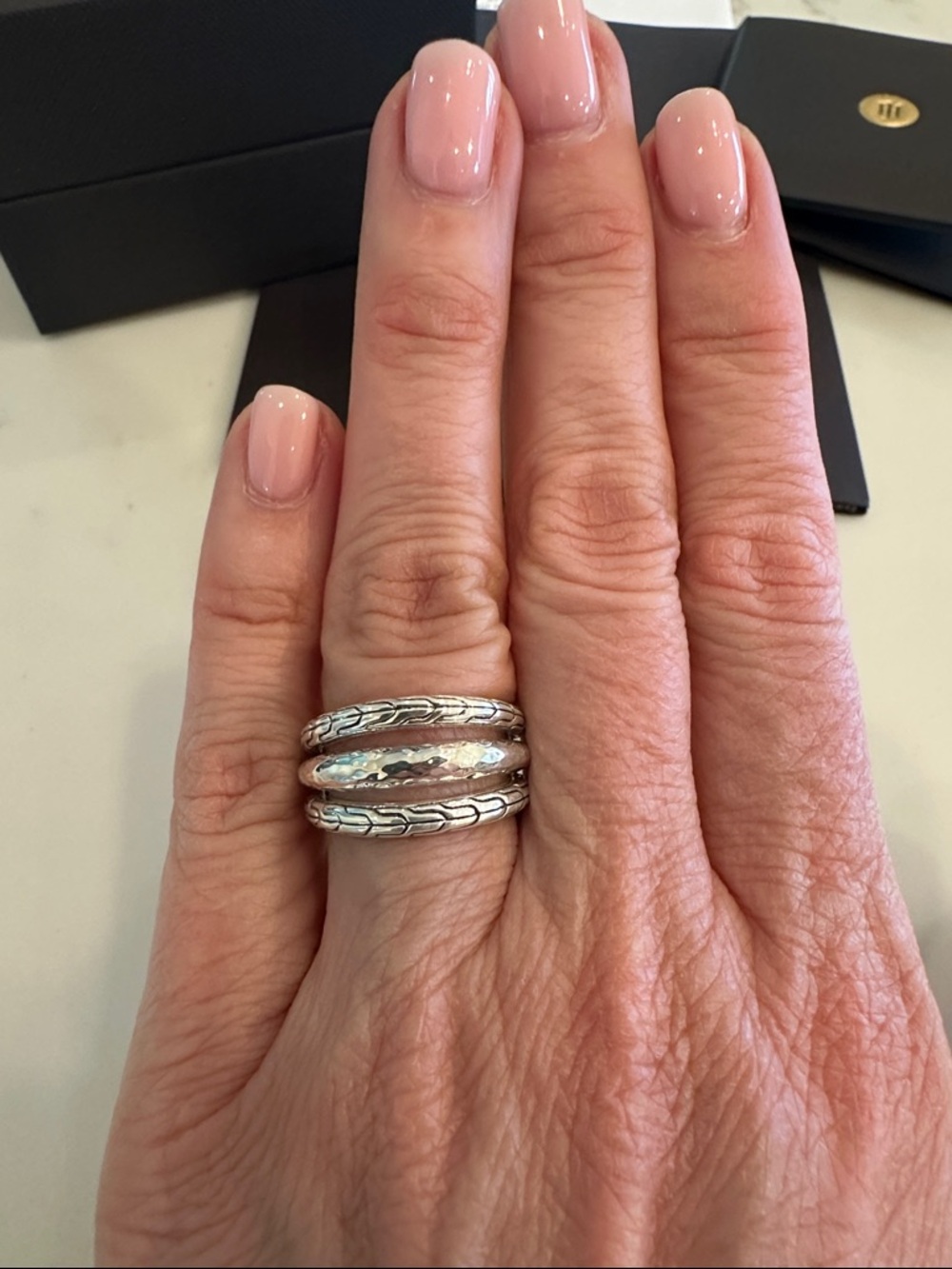 John Hardy Classic Chain Hammered Sterling Silver Triple-Band Statement Ring